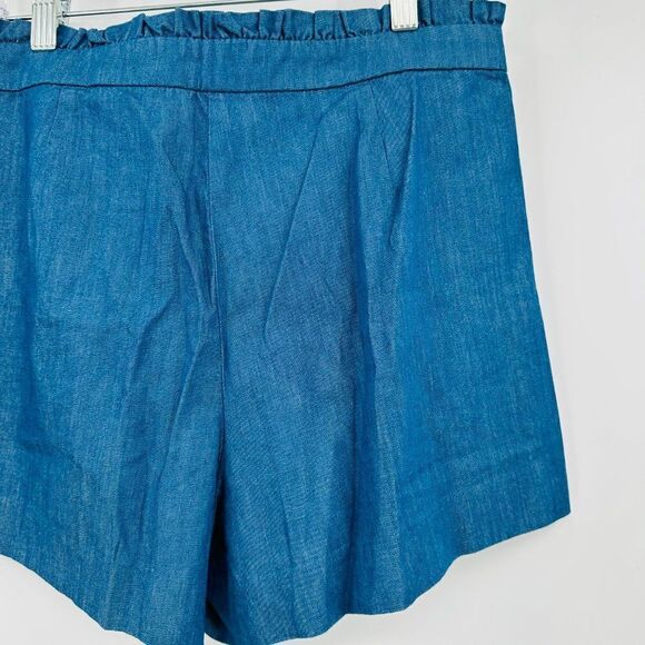 J. Crew Size 6 Blue Denim Chambray Ruffle Trim Summer Shorts - Picture 8 of 9